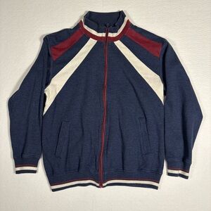 Navy and Burgundy Men's Zip-Up Sweater